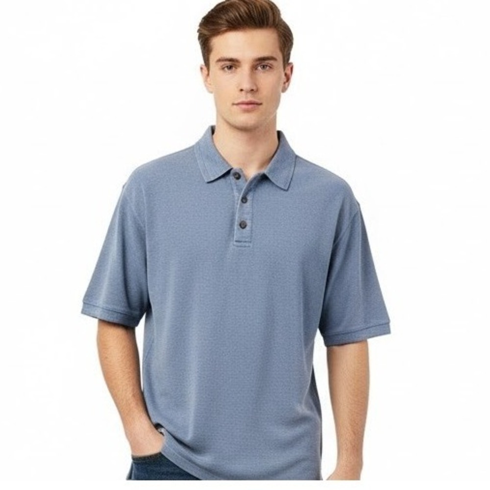 Tommy Bahama Golf Polo Shirt LG Blue Silk‎ Short Sleeve Collared Resort Relaxed